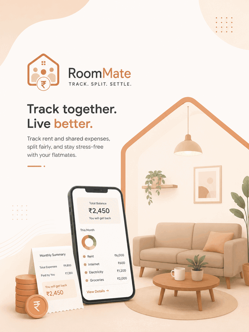 RoomMate - track rent and shared expenses, split fairly, and stay stress-free with your flatmates.